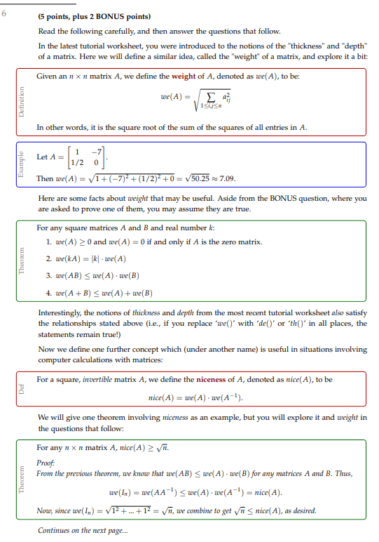 6.1 (2 points) Compute nice(A ) for the matrix A