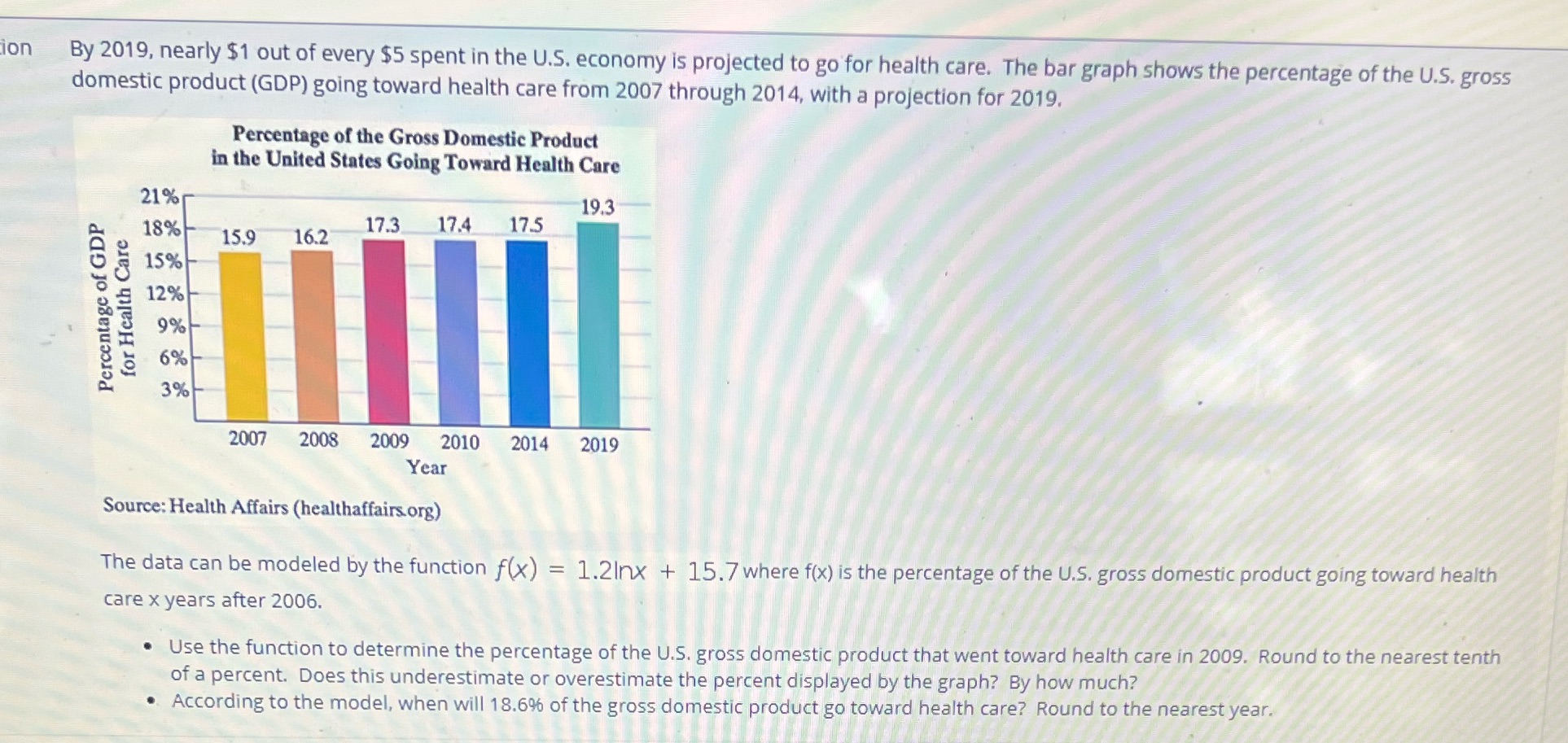 1. Use the function to determine the percentage