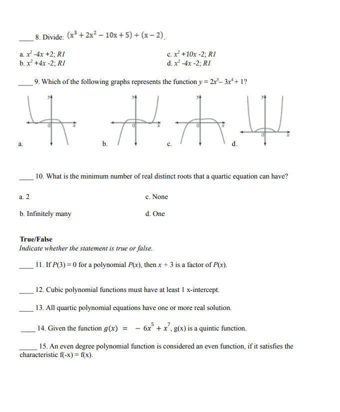 Multiple Choice (10 marks) Identify the choice