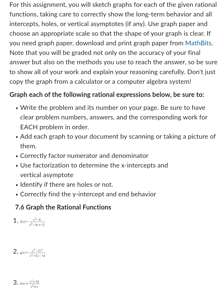 For this assignment, you will sketch graphs for