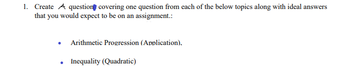 1. Create 4 question covering one question from
