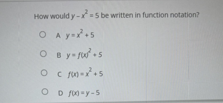 How would y - x = 5 be written in function