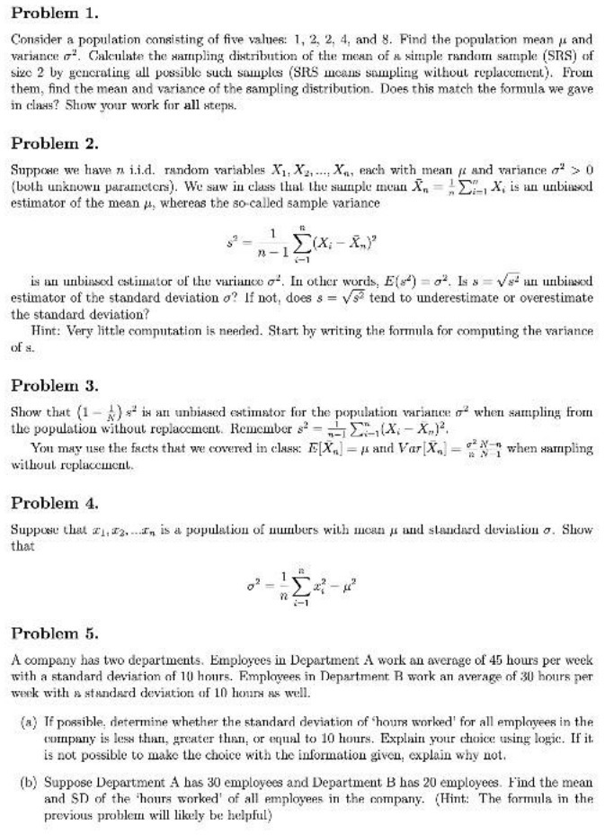 Problem 1. Consider a population consisting of