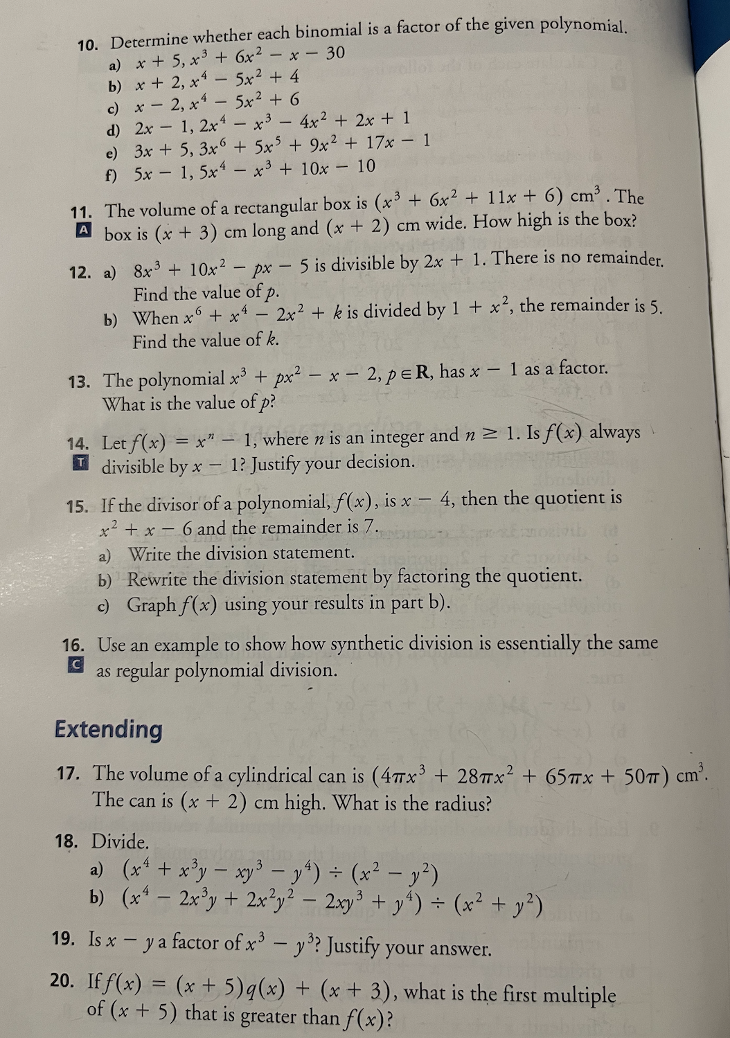 Questions #10, 11, 13, 14 10. Determine whether