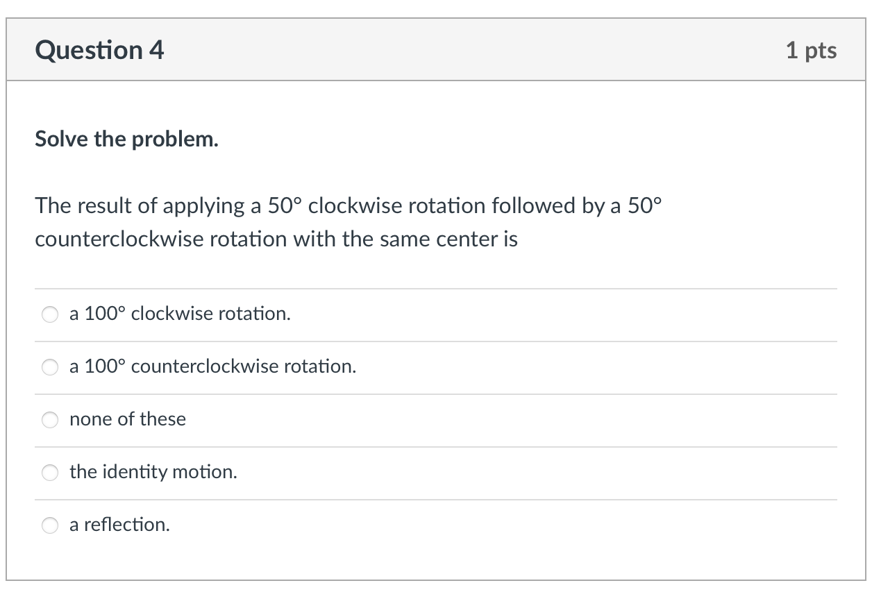 Question 4 1 pts Solve the problem. The result of