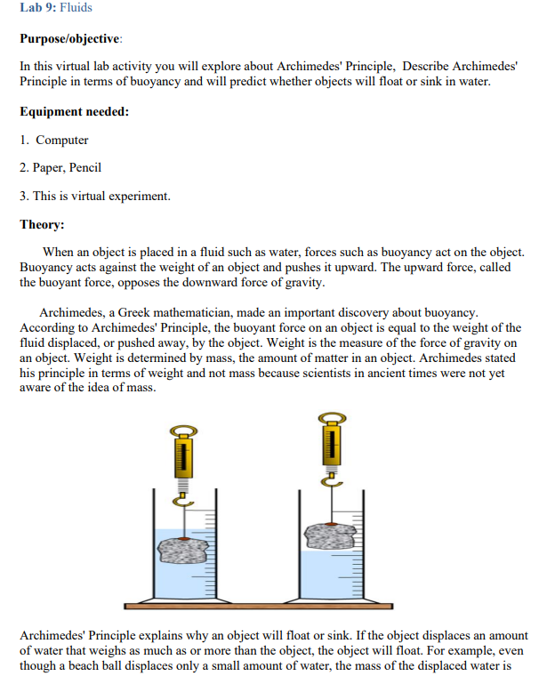 Lab 9: Fluids Purpose/objective: In this virtual