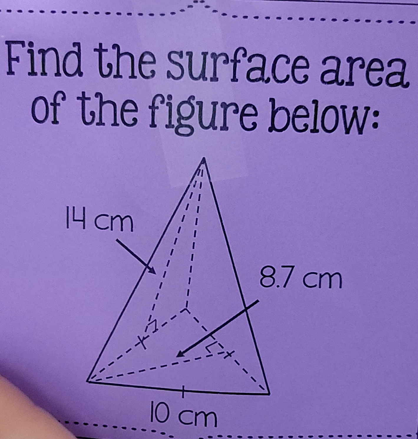 Can anybody help me find the surface area of each