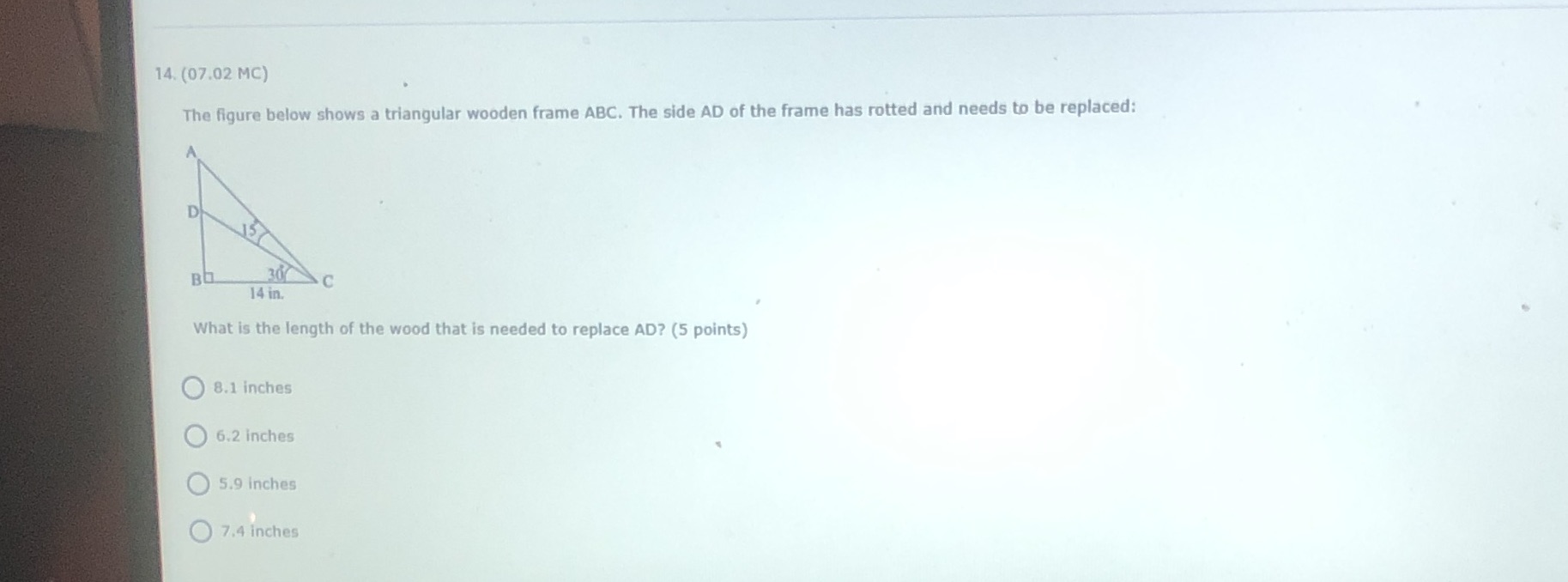 14. (07.02 MC) The figure below shows a