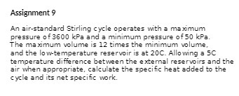 Assignment 9 An air-standard Stirling cycle