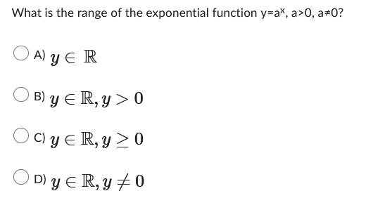 What is the range of the exponential function