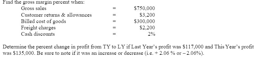 Find the gross margin percent when: Gross sales
