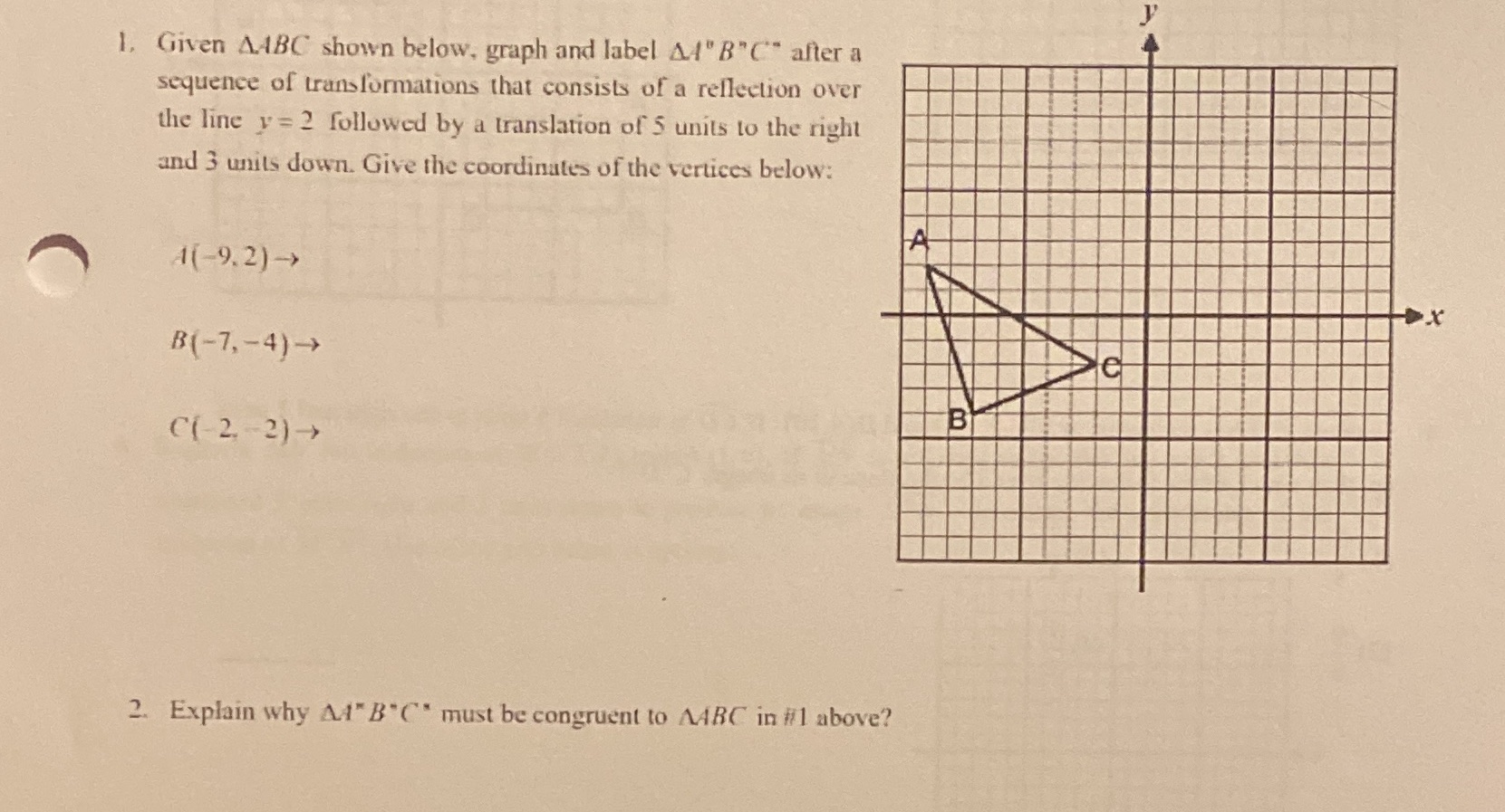 1, Given AABC shown below, graph and label