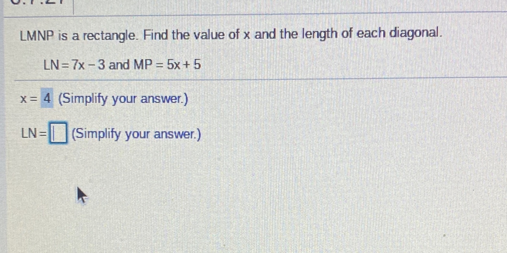 Question 11 LMNP is a rectangle. Find the value