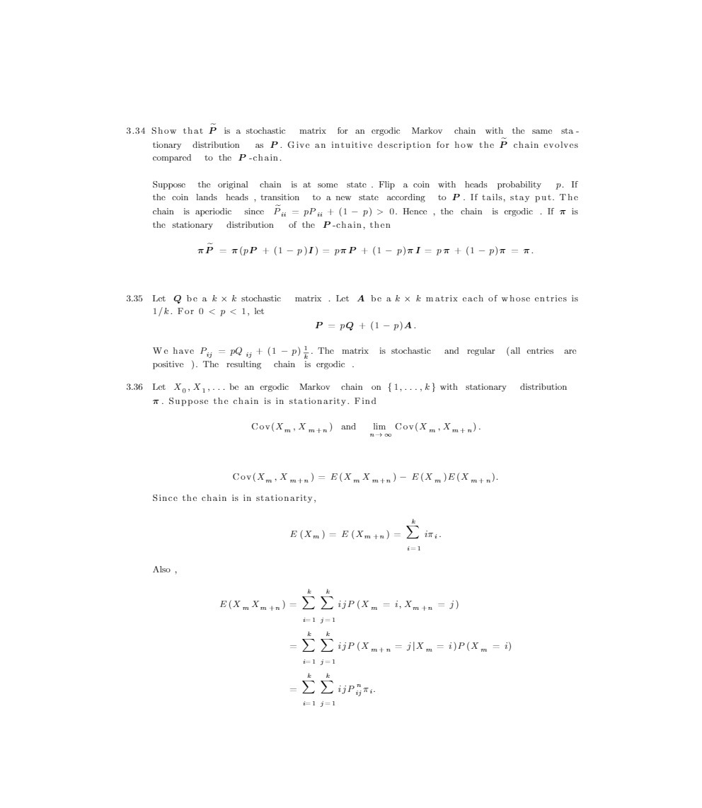 3.34 Show that P is a stochastic matrix for an