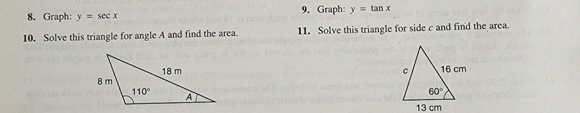 8,9,10 and 11 8. Graph: y = sec x 9. Graph: y =