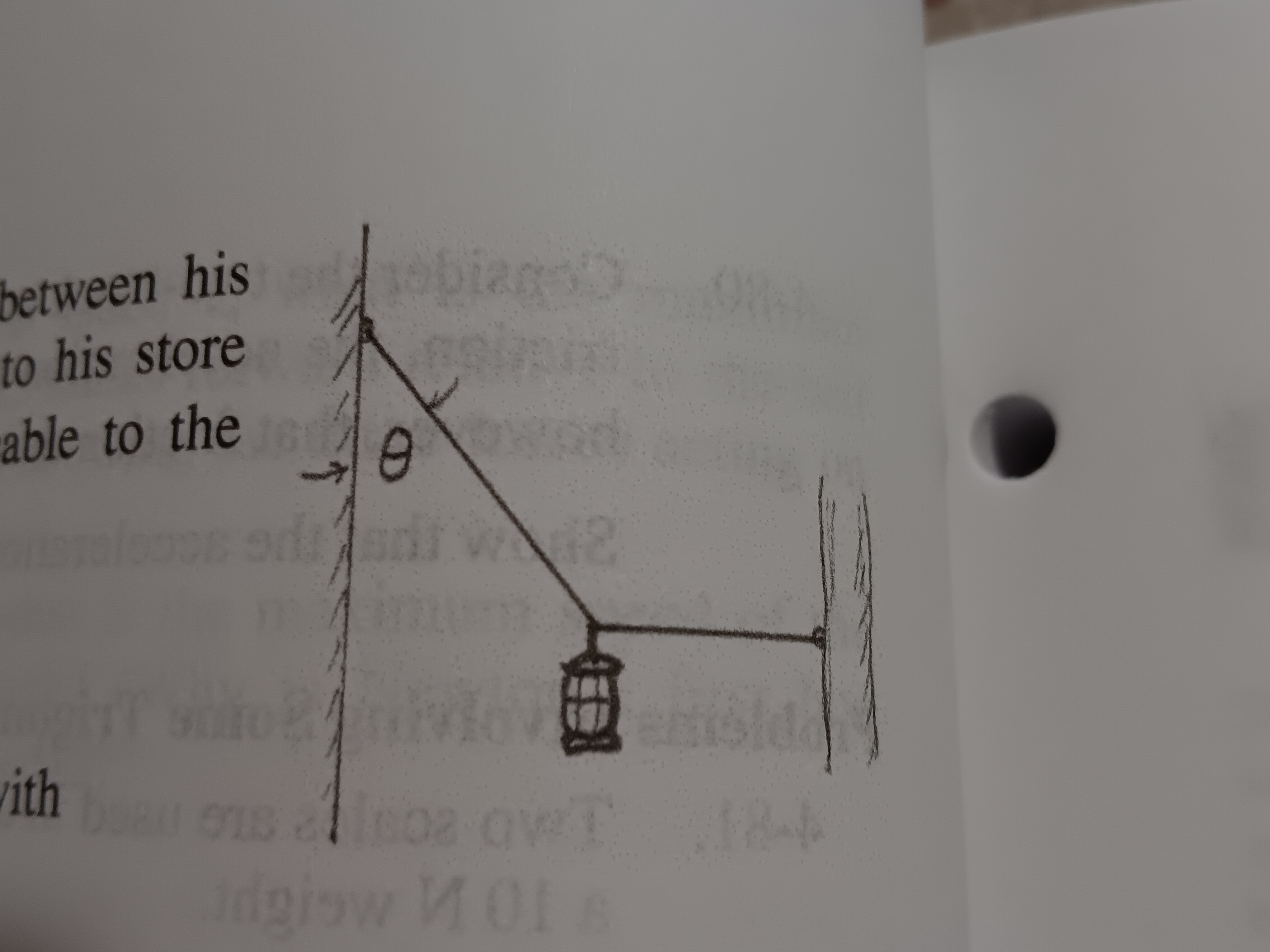 Luigi wishes to suspend a lantern of mass m