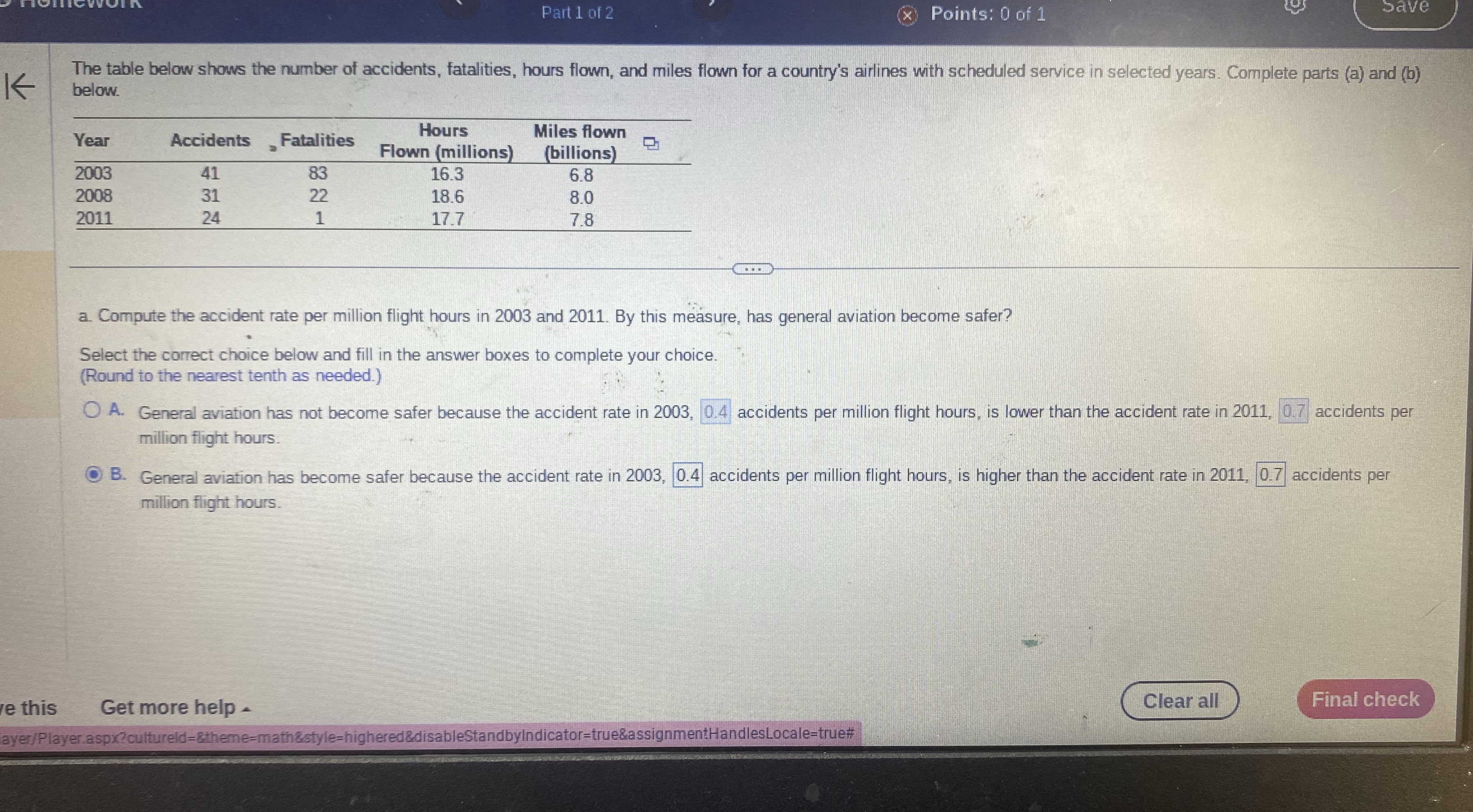 Part 1 of 2 (x) Points: 0 of 1 Save The table