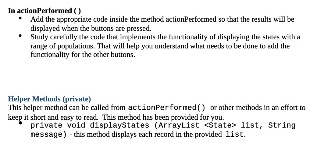 In actionPerformed ( ) ' Add the appropriate