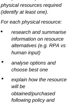 physical resources required (identify at least