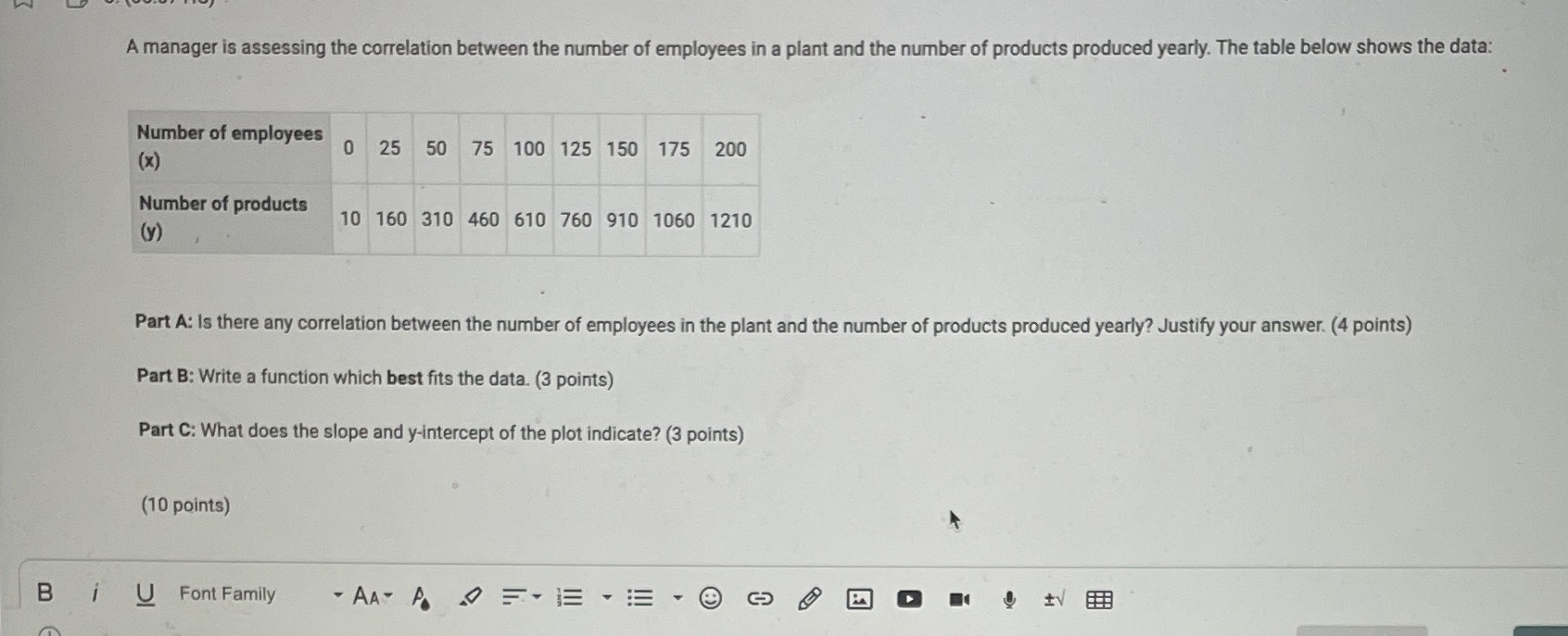 A manager is assessing the correlation between