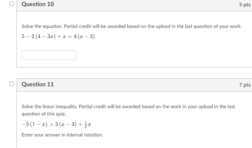 D Question 10 5 pts Solve the equation. Partial