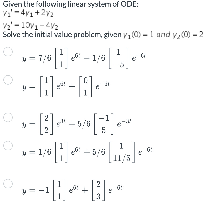 Given the following linear system of ODE: