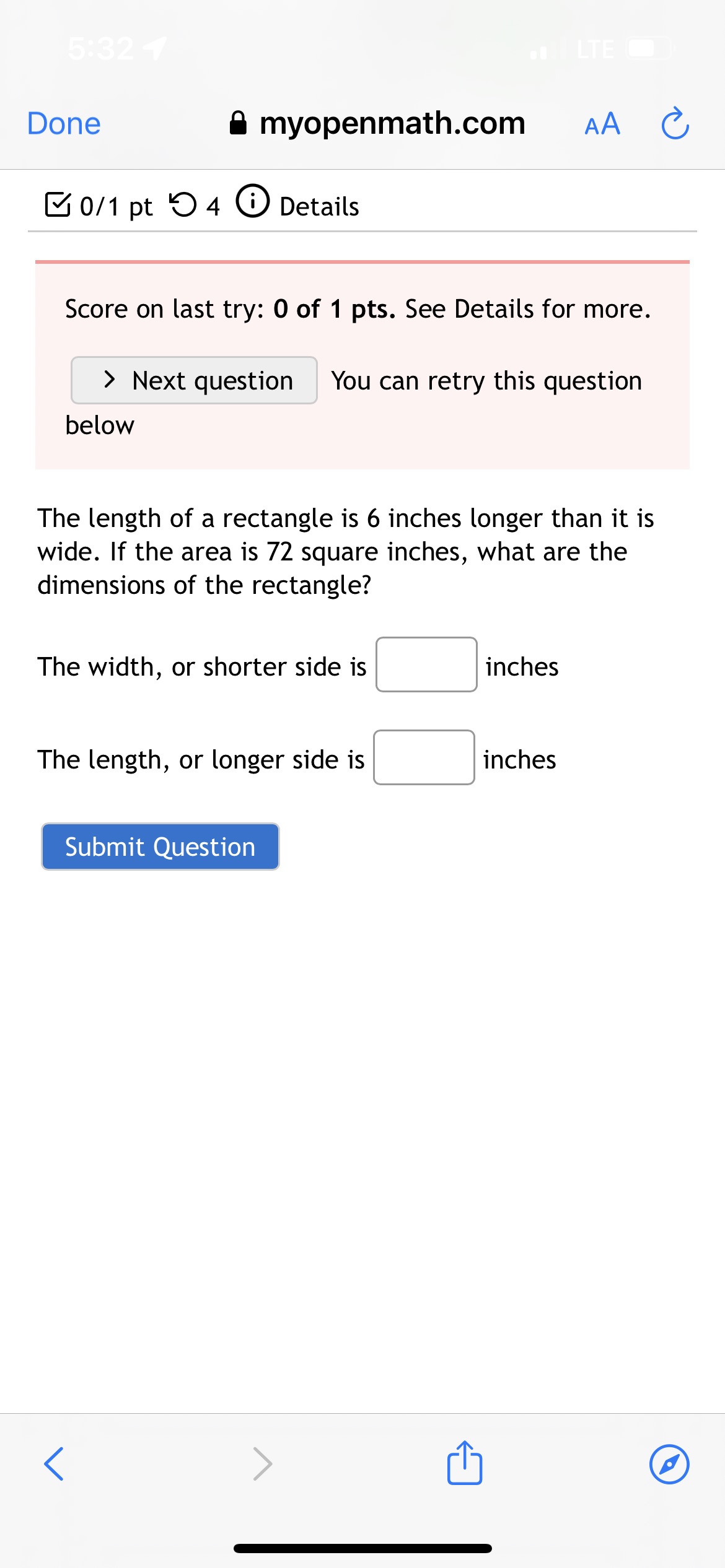 Done 8 myopenmath.com AA 6 E 0/1 pt '0 4 CD