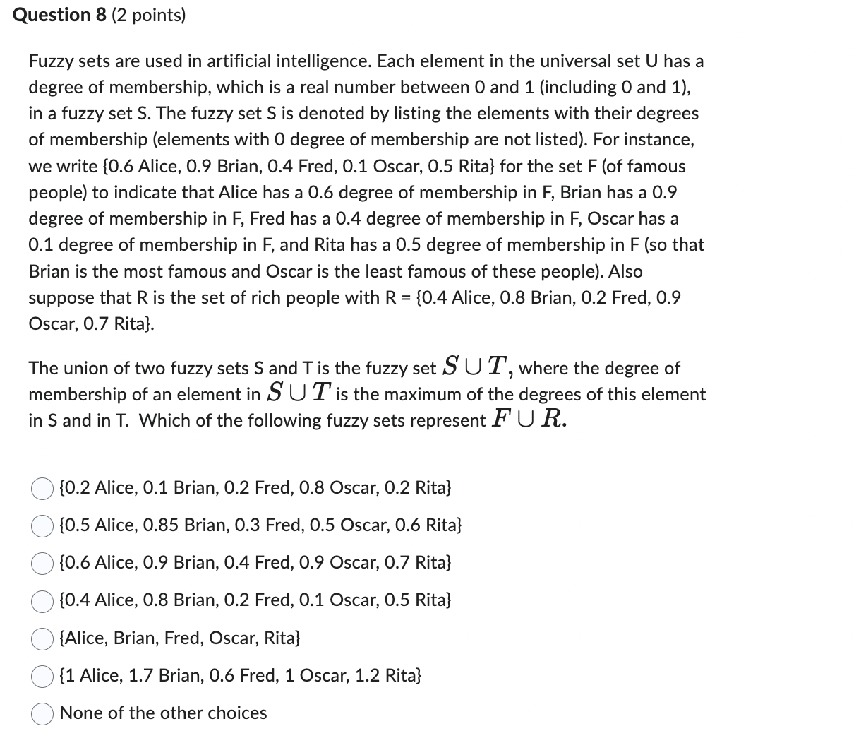 Question 1 (2 points) Suppose that the universal