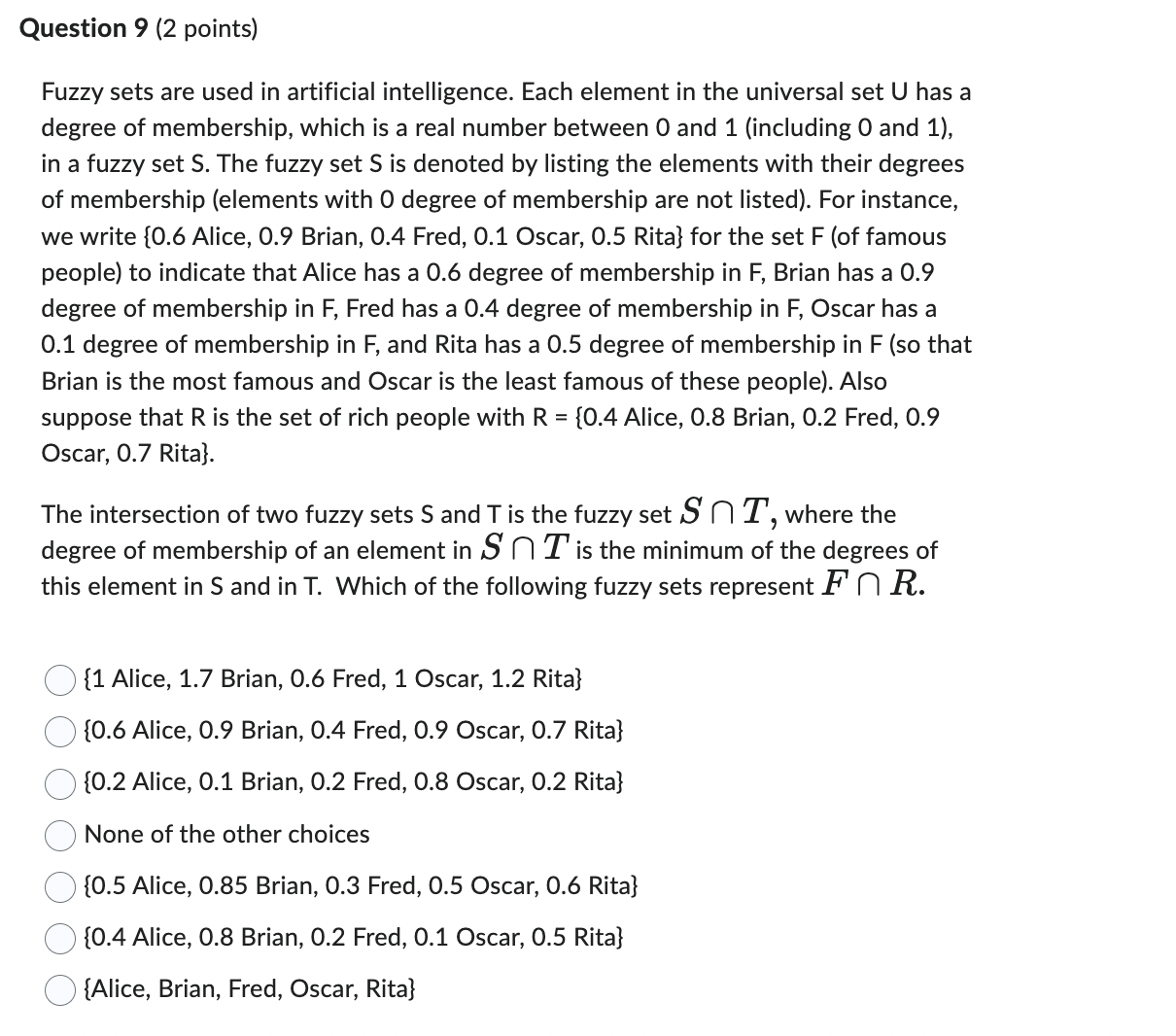 Question 1 (2 points) Suppose that the universal