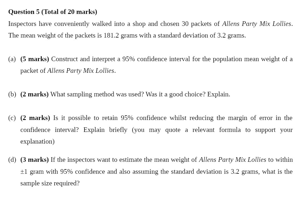 Question 5 (Total of 20 marks) Inspectors have
