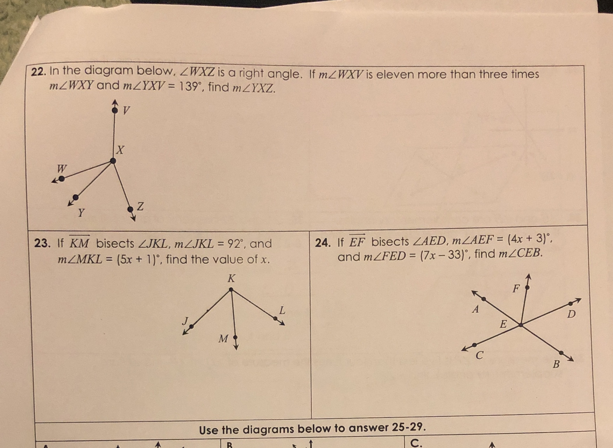 need help with these 22. In the diagram below,
