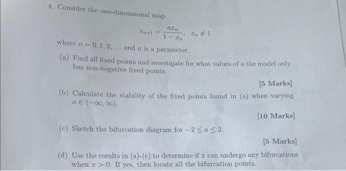 4. Consider the one-dimensional map 1 - In where
