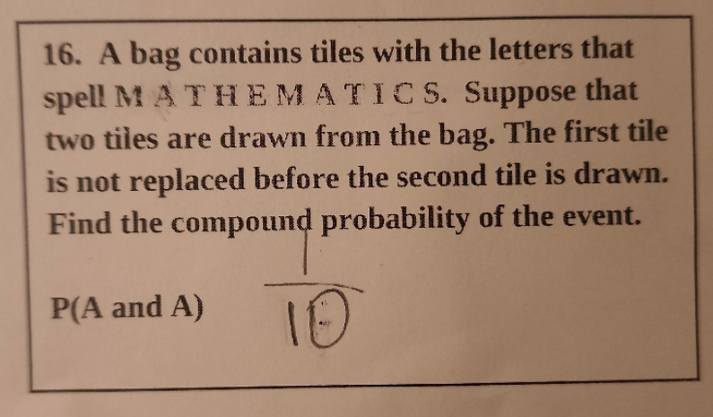 A bag contains tiles with the letters that spell