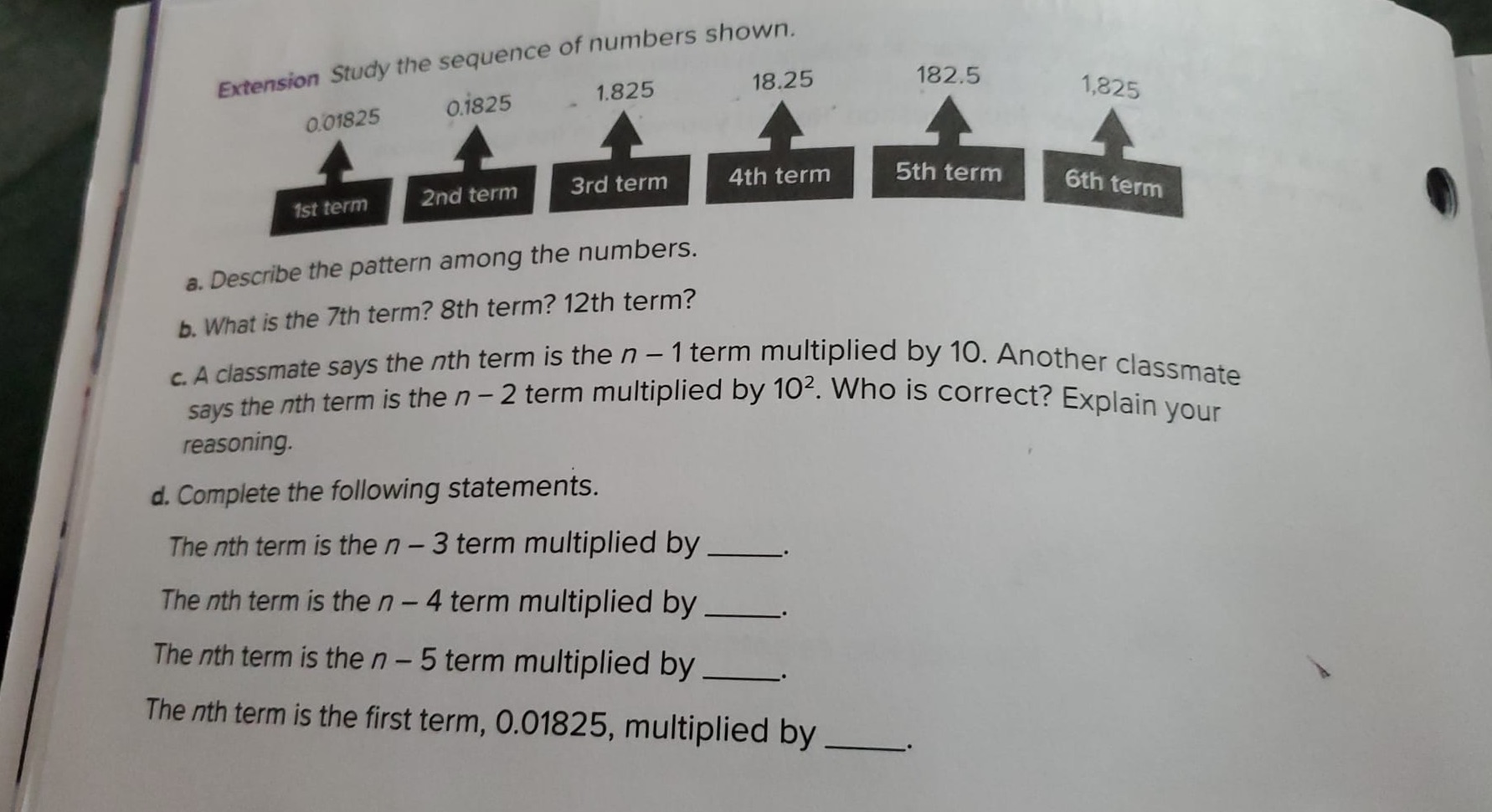 Extension Study the sequence of numbers shown.