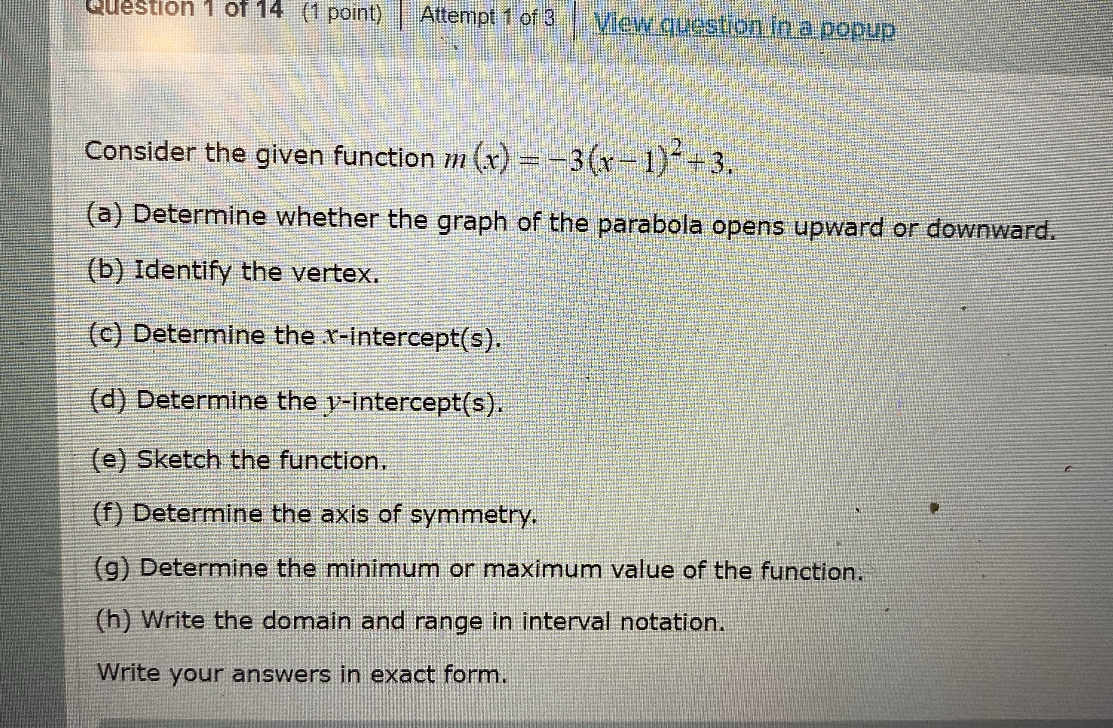 Question 1 of 14 (1 point) | Attempt 1 of 3 |