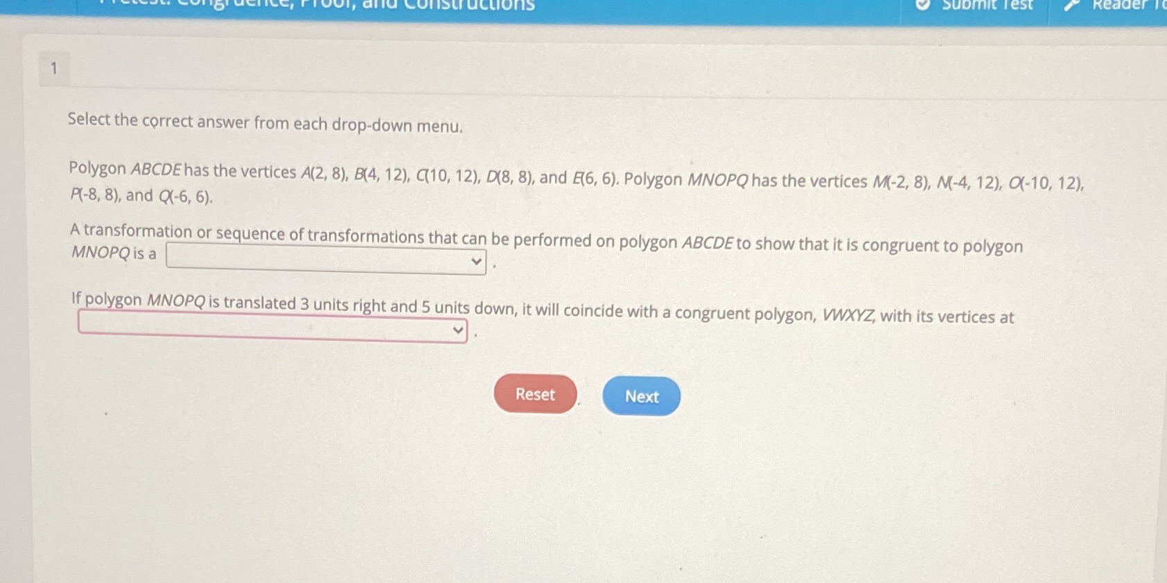 Submit Test Reader I and constructions Select the