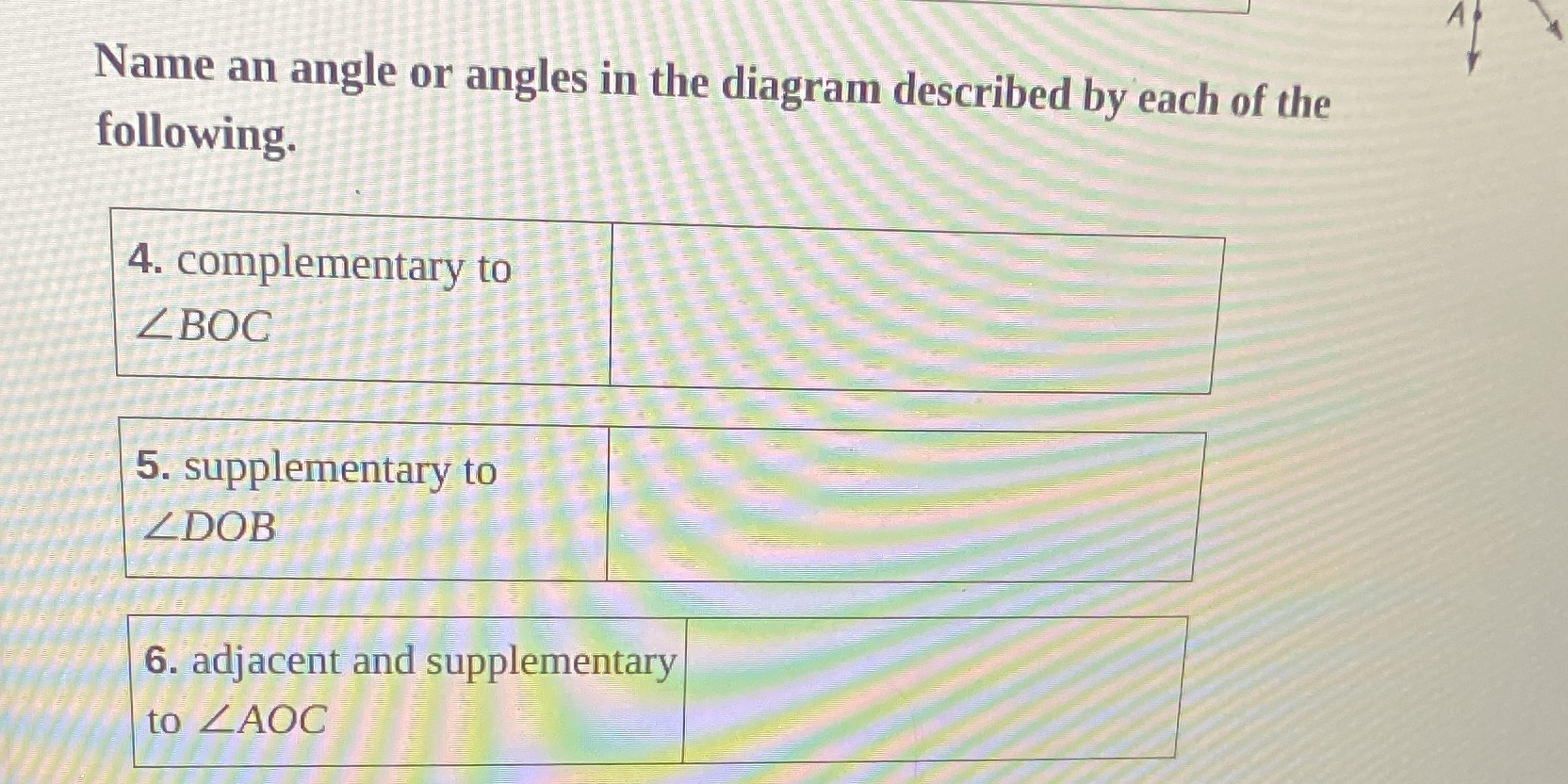 Name an angle or angles in the diagram described