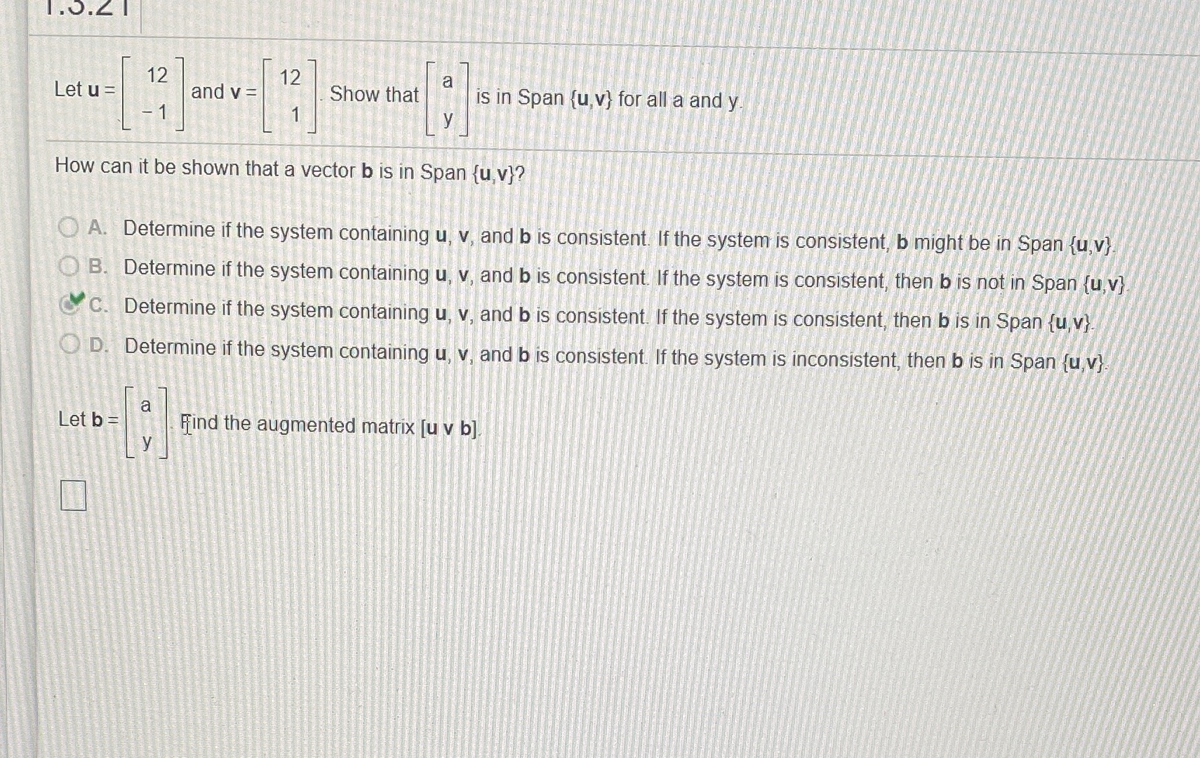 1.0.21 12 12 a Let u = and v = Show that is in
