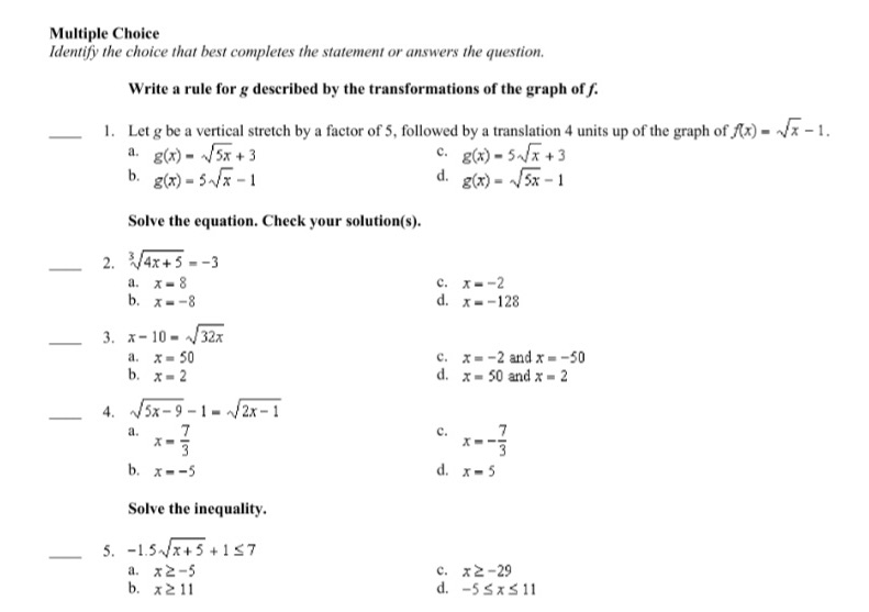 Can you please show work Multiple Choice Identify