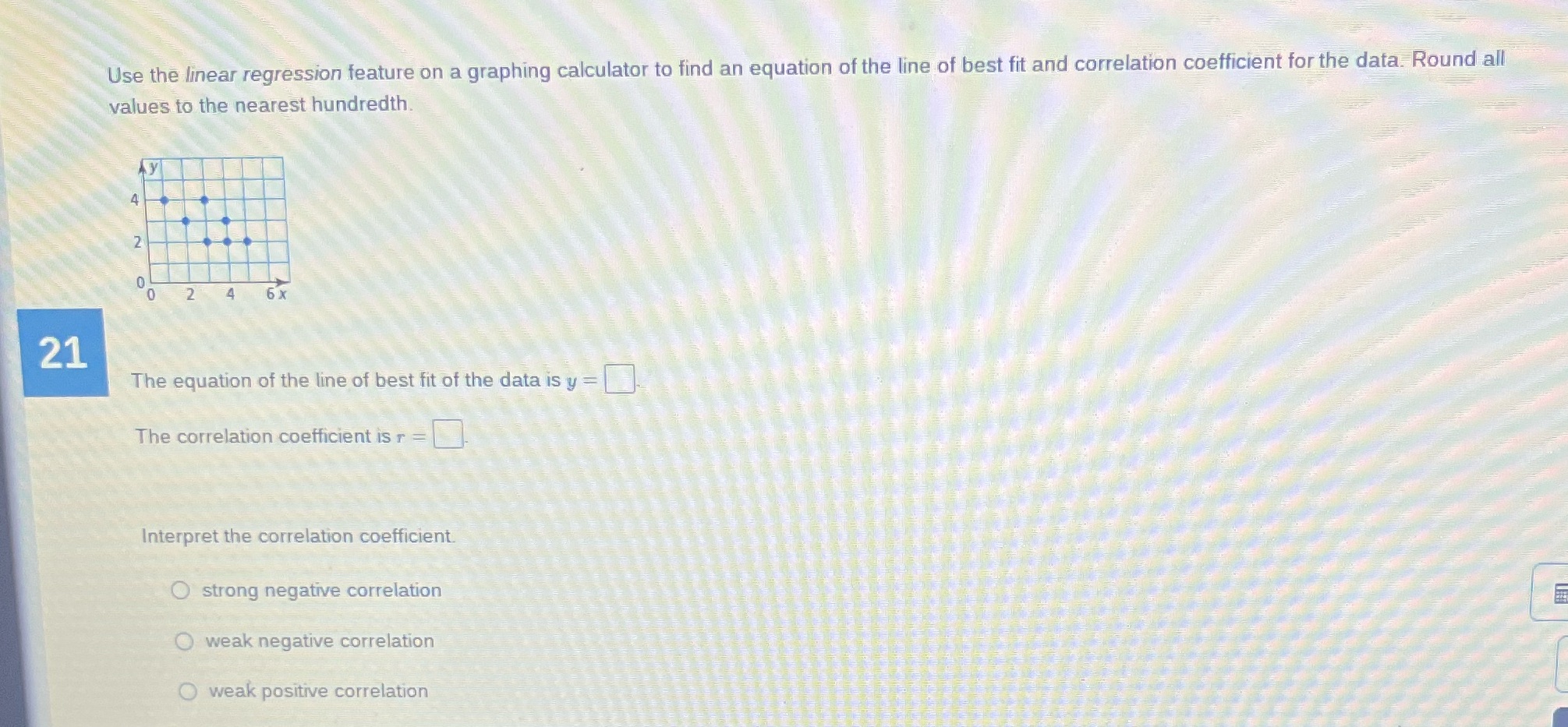 Use the linear regression feature on a graphing