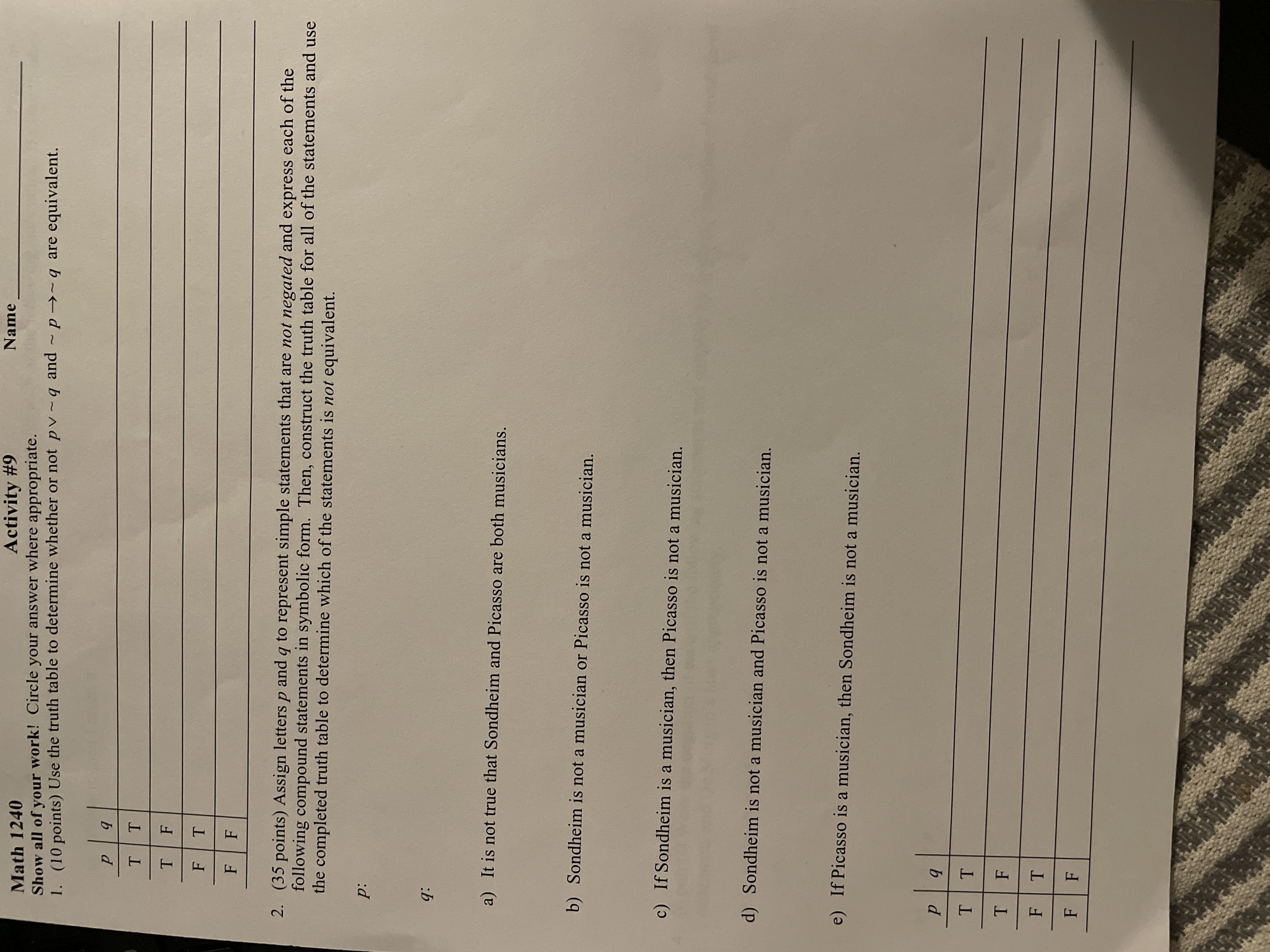 A Math 1240 Activity #9 Name Show all of your