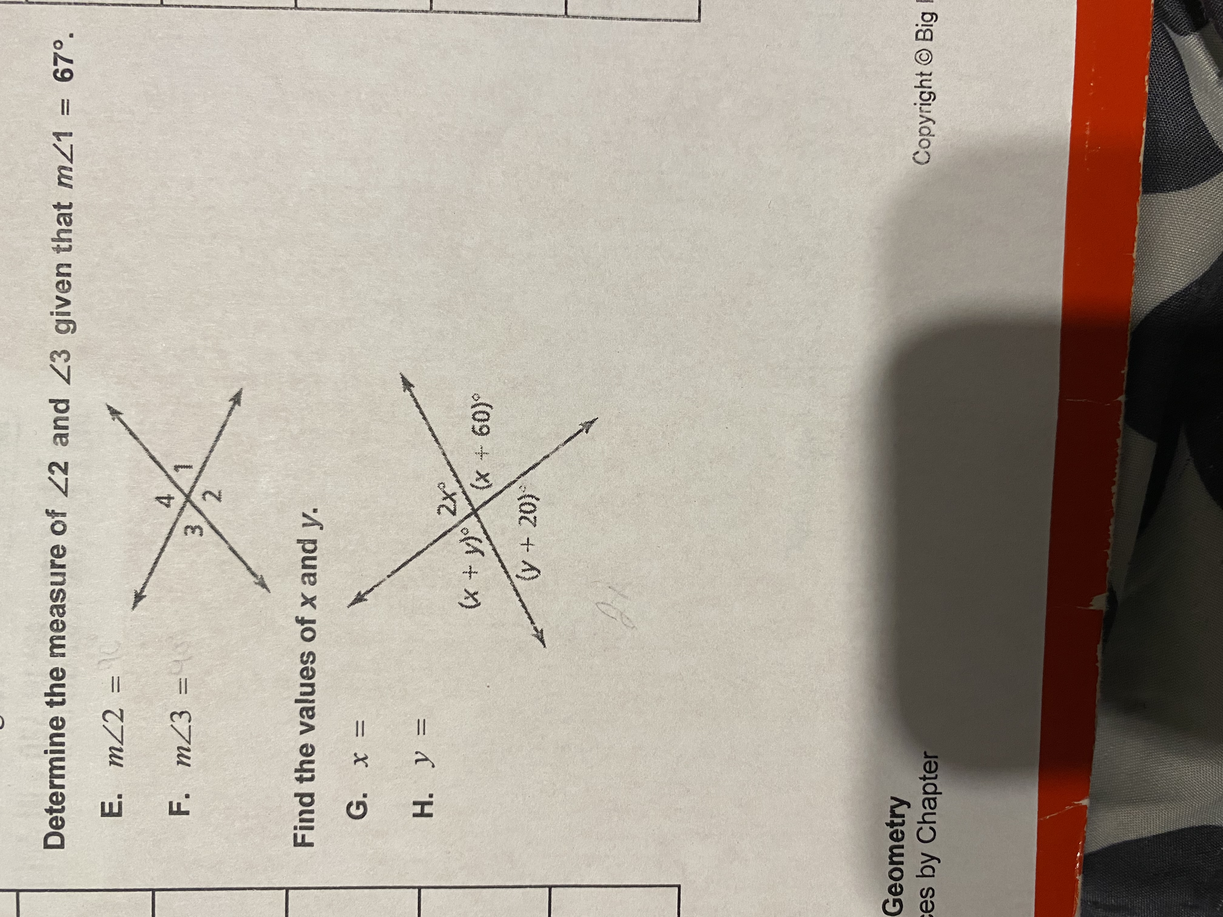 Determine the measure of <2 and <3 given that m
