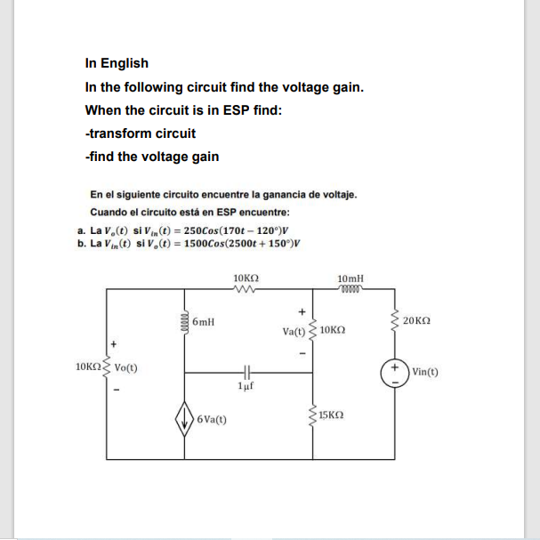 In English In the following circuit find the