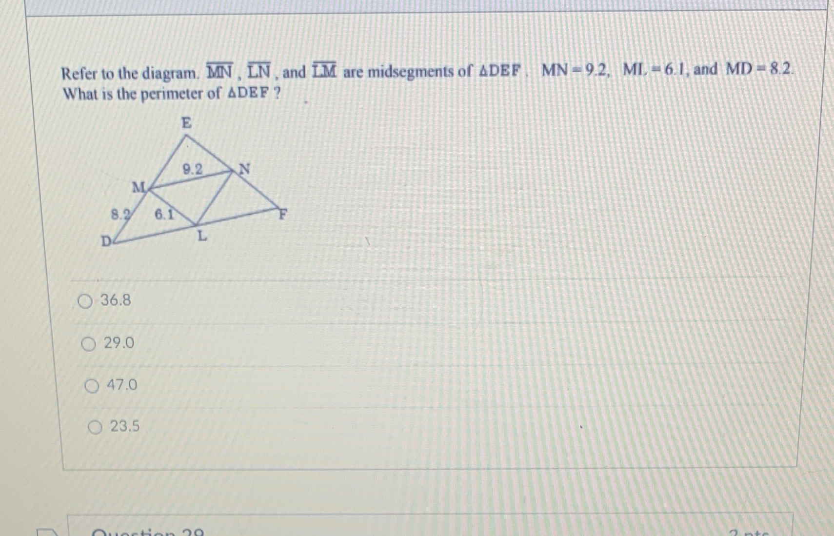 Refer to the diagram. MN , LN , and LM are
