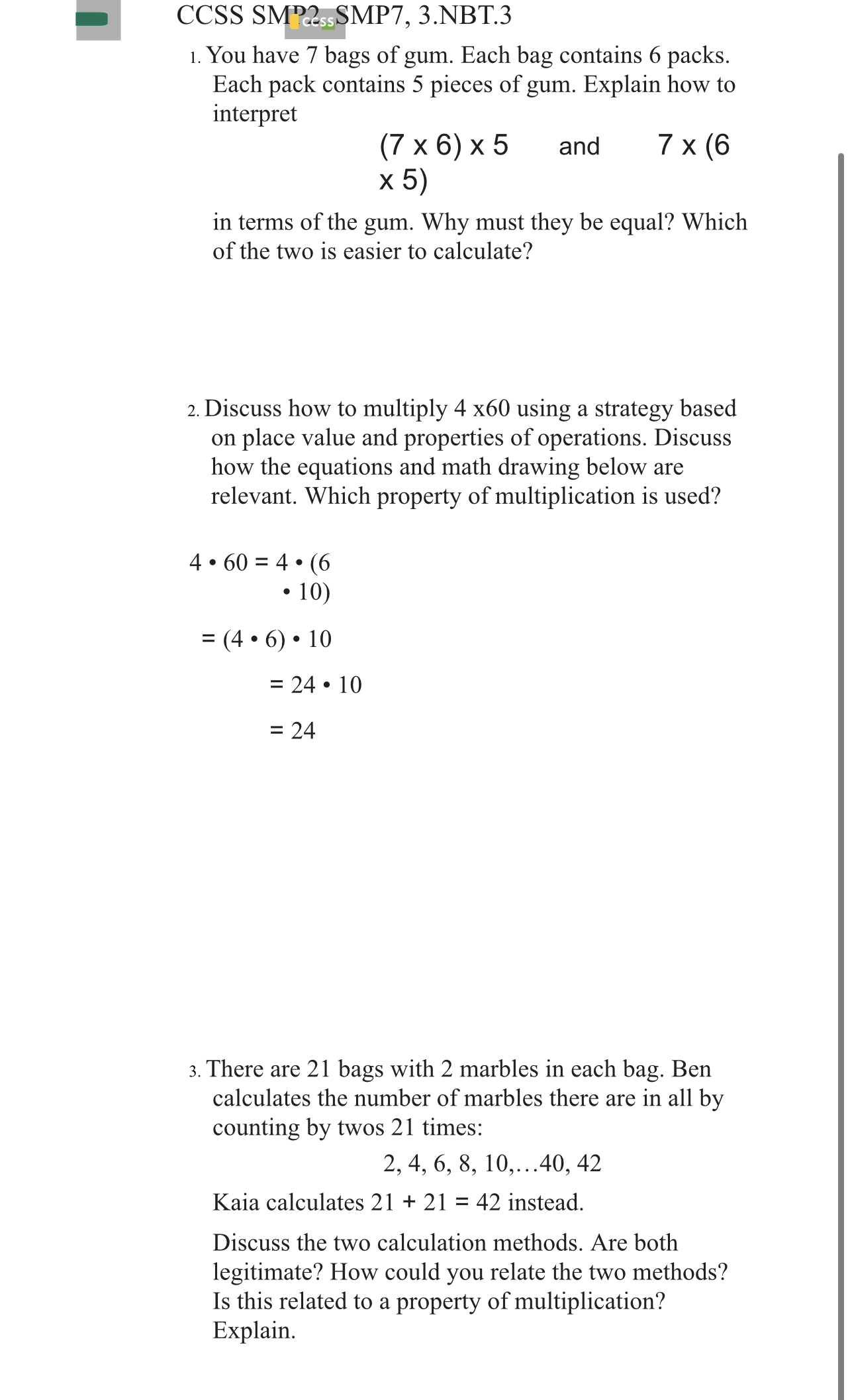 ccss SMDZmSMP7, 3.NBT.3 1. You have 7 bags of