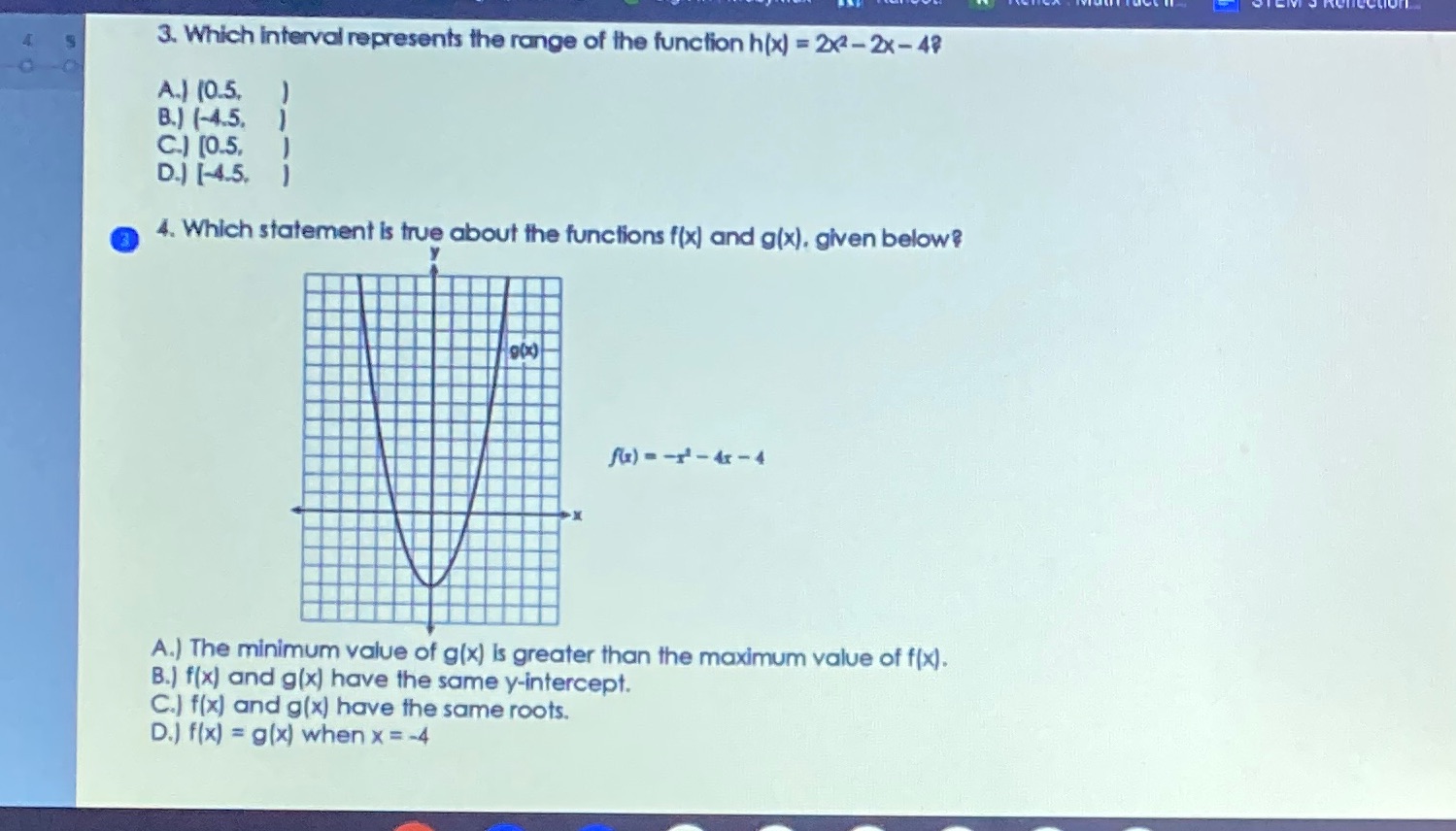 3. Which interval represents the range of the
