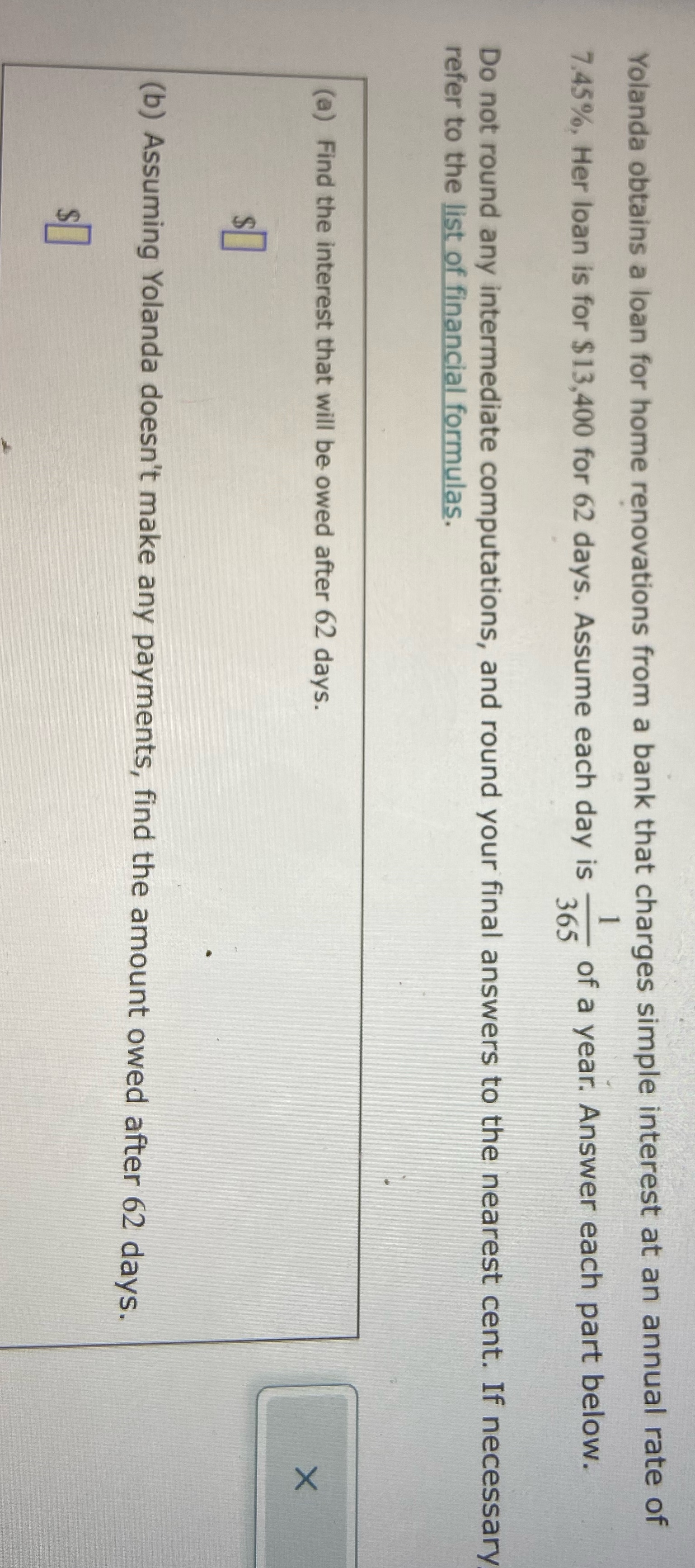 Yolanda obtains a loan for home renovations from