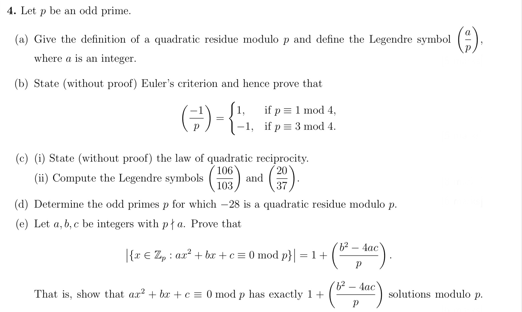 4. Let p be an odd prime. (a) Give the definition