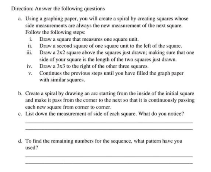 Direction: Answer the following questions a.