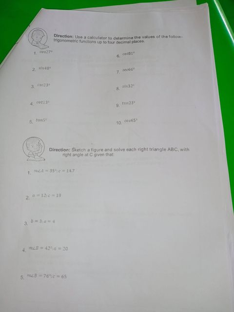 Direction: Use a calculator to determine the